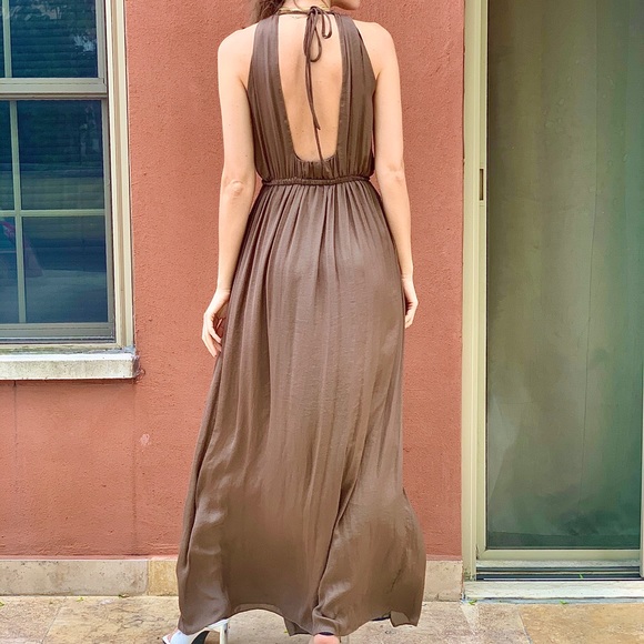 Zara Dresses Zara Brown Bridesmaid Satin Pleated Maxi Dress Poshmark
